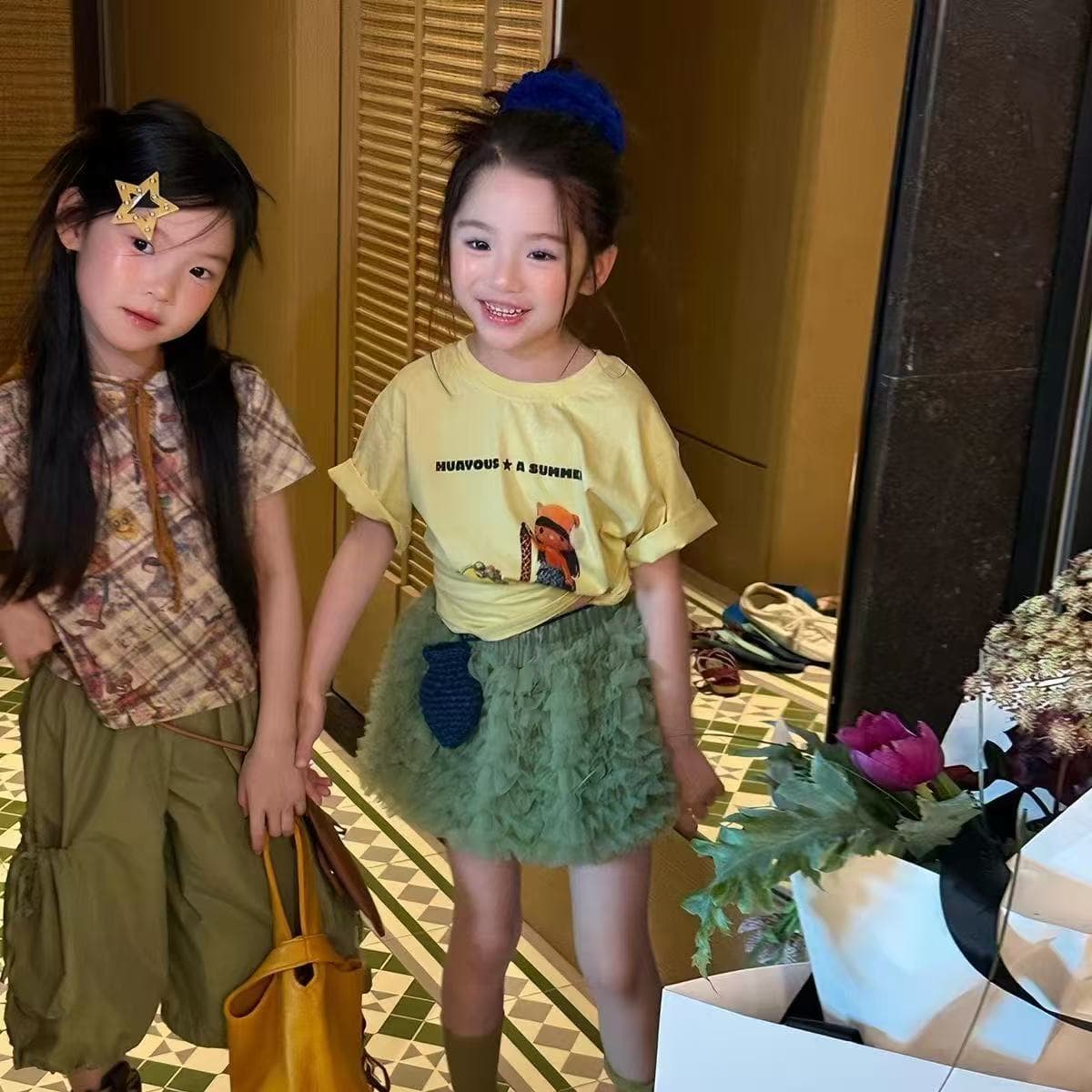 Girls' super good-looking dopamine Korean style ins outfit 2026 new children's short-sleeved T-shirt gauze skirt skirt short skirt