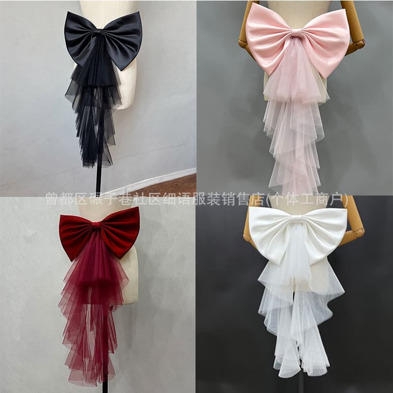 Drop shipping of mesh satin bow bridal gown accessories for evening parties and parties in red, white, and black.