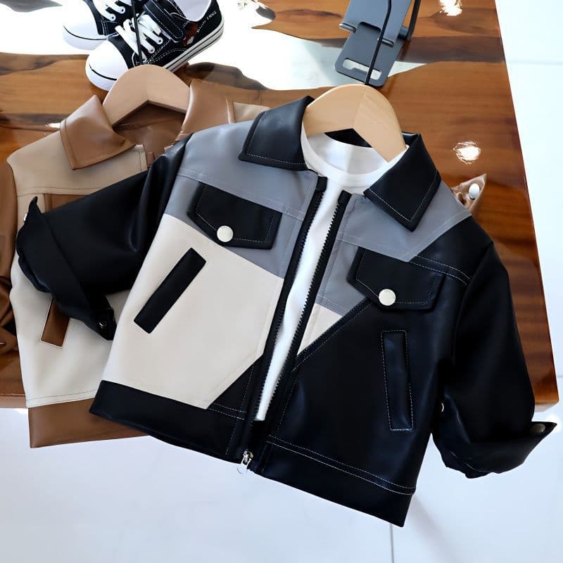 Boy Leather Jacket Children's Spring Autumn Korean Top Baby Motorcycle Jacket Toddler Blazer Baseball Jacket Trendy