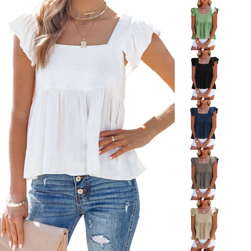 2025 Cross-Border New Spring and Summer Cute Casual Girls' Tops Square Collar Loose Versatile Sleeveless Vest