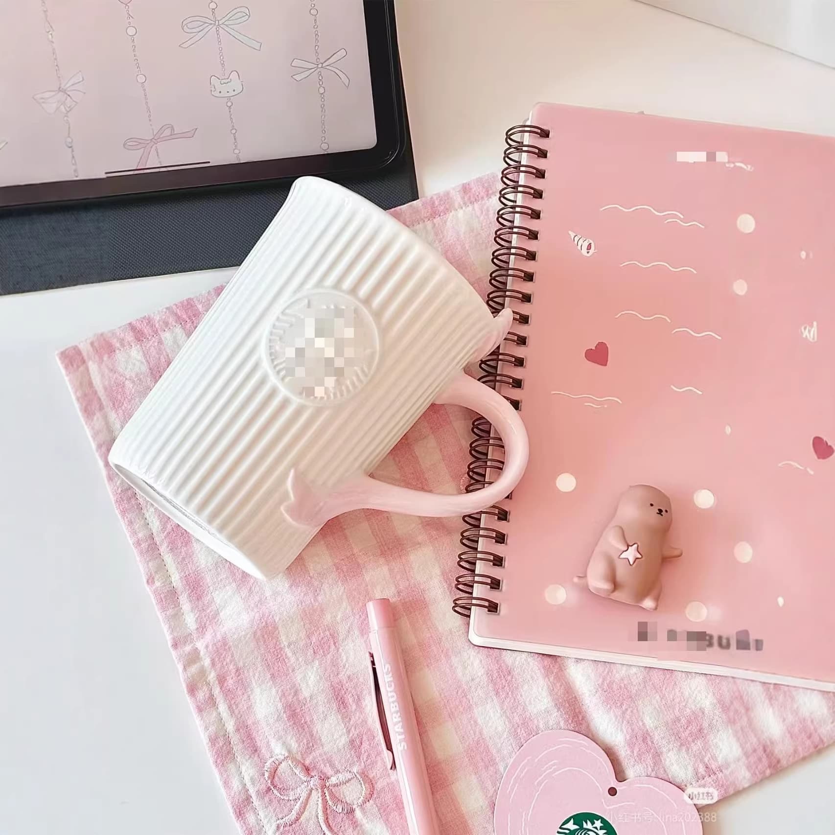 Wholesale Sweet Dream Ballet Princess Style Ice Blue Pink Bow Design Ceramic Mug Gift for Women's Day