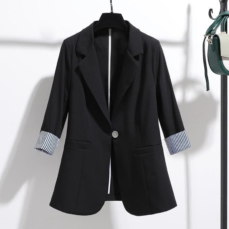 Women's Spring Summer New Arrival Korean Slim Fit Flowy Thin Blazer Jacket with Three-Quarter Sleeves