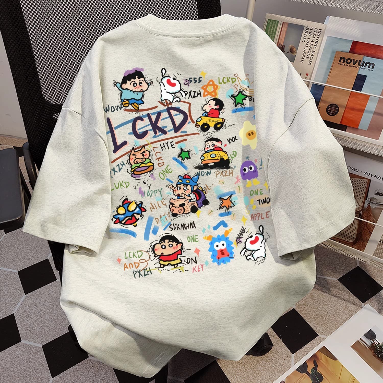Japanese-style Heavyweight Pure Cotton National Trend Printed Cartoon Short-Sleeve T-Shirt Women's Summer Hip-Hop Loose Top
