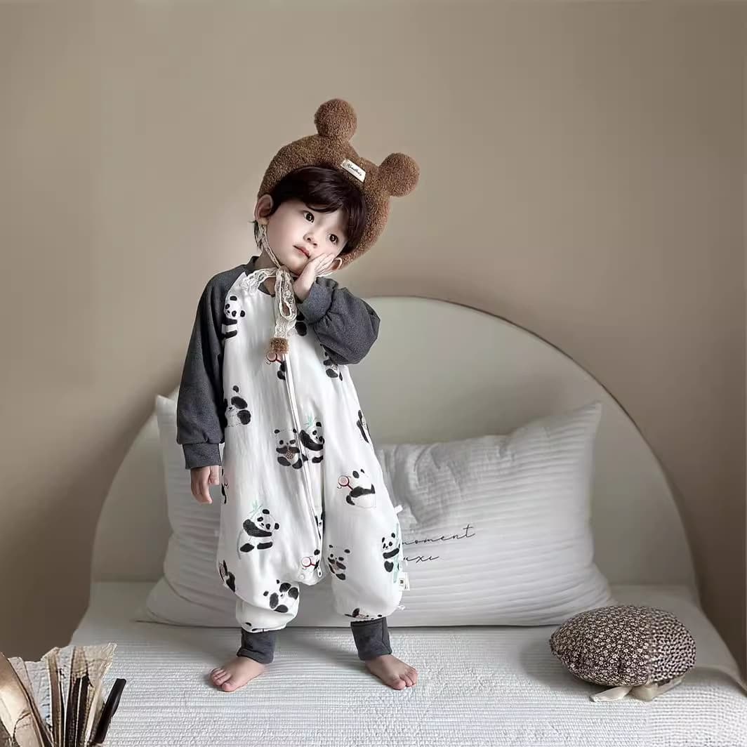 Autumn Winter Six-Layer Bamboo Cotton Leg-Separating Sleep Bag Digital Splicing Baby Long Sleeve Leg-Separating Sleep Bag Children Anti-Kick Quilt