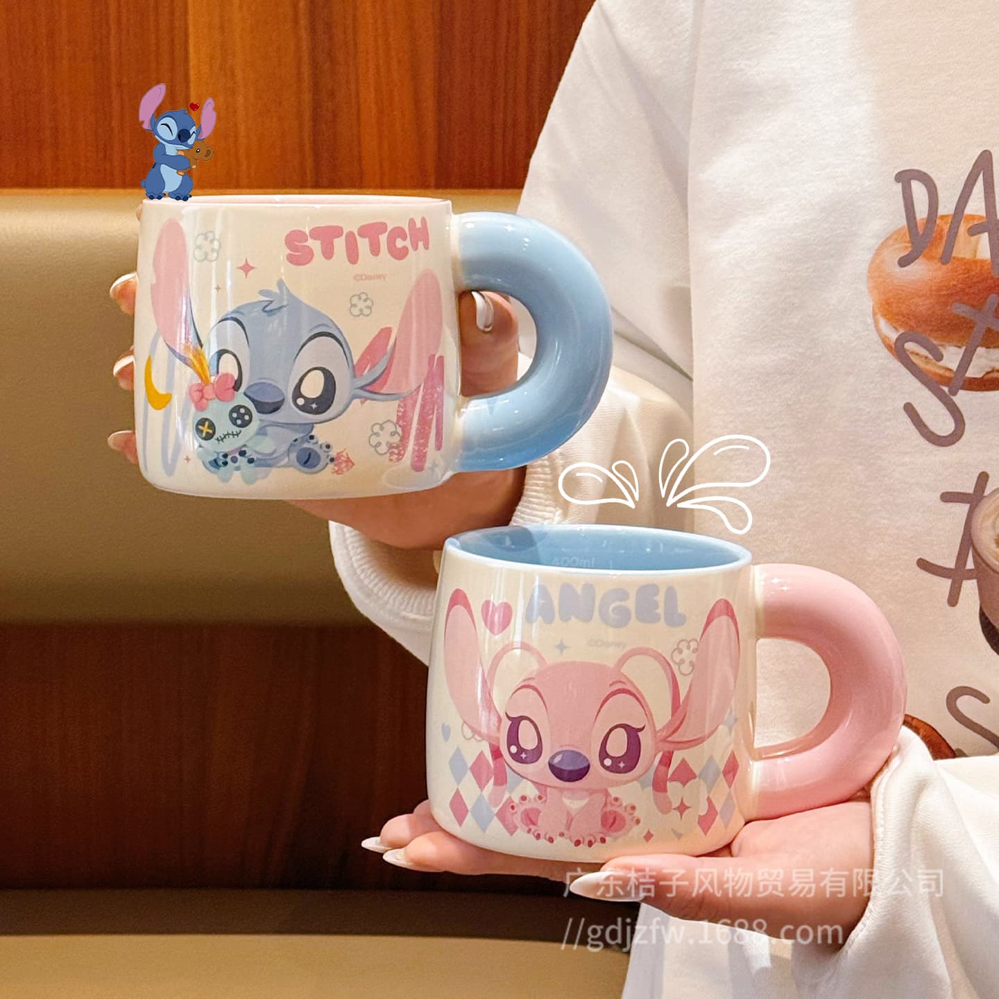 Stitch Angel joint ceramic mug large capacity couple water cup home office coffee cup breakfast cup