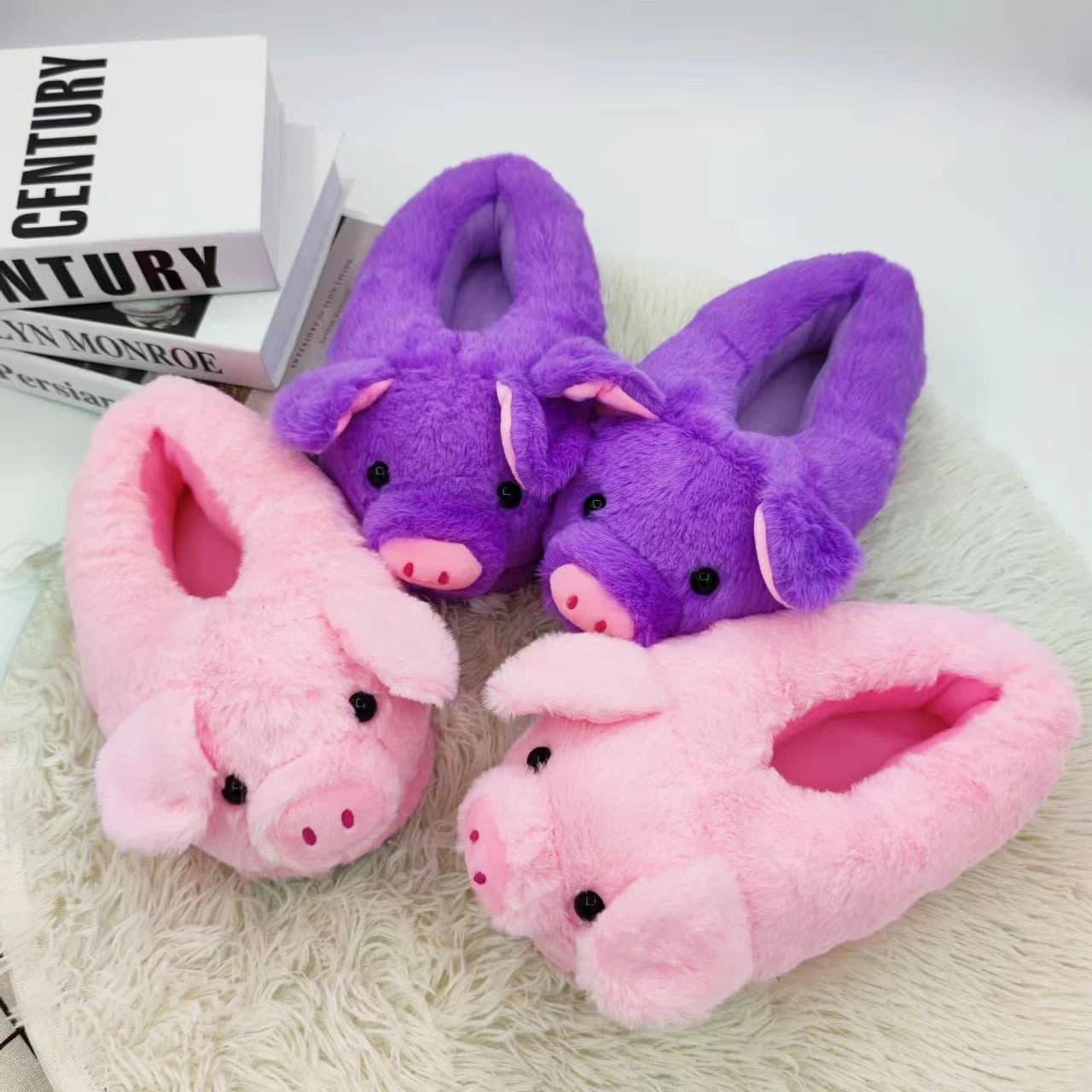Adorable Pink Pig Plush Slippers, Indoor Home Soft Piggy Slippers for Women, Warm Cotton Slippers