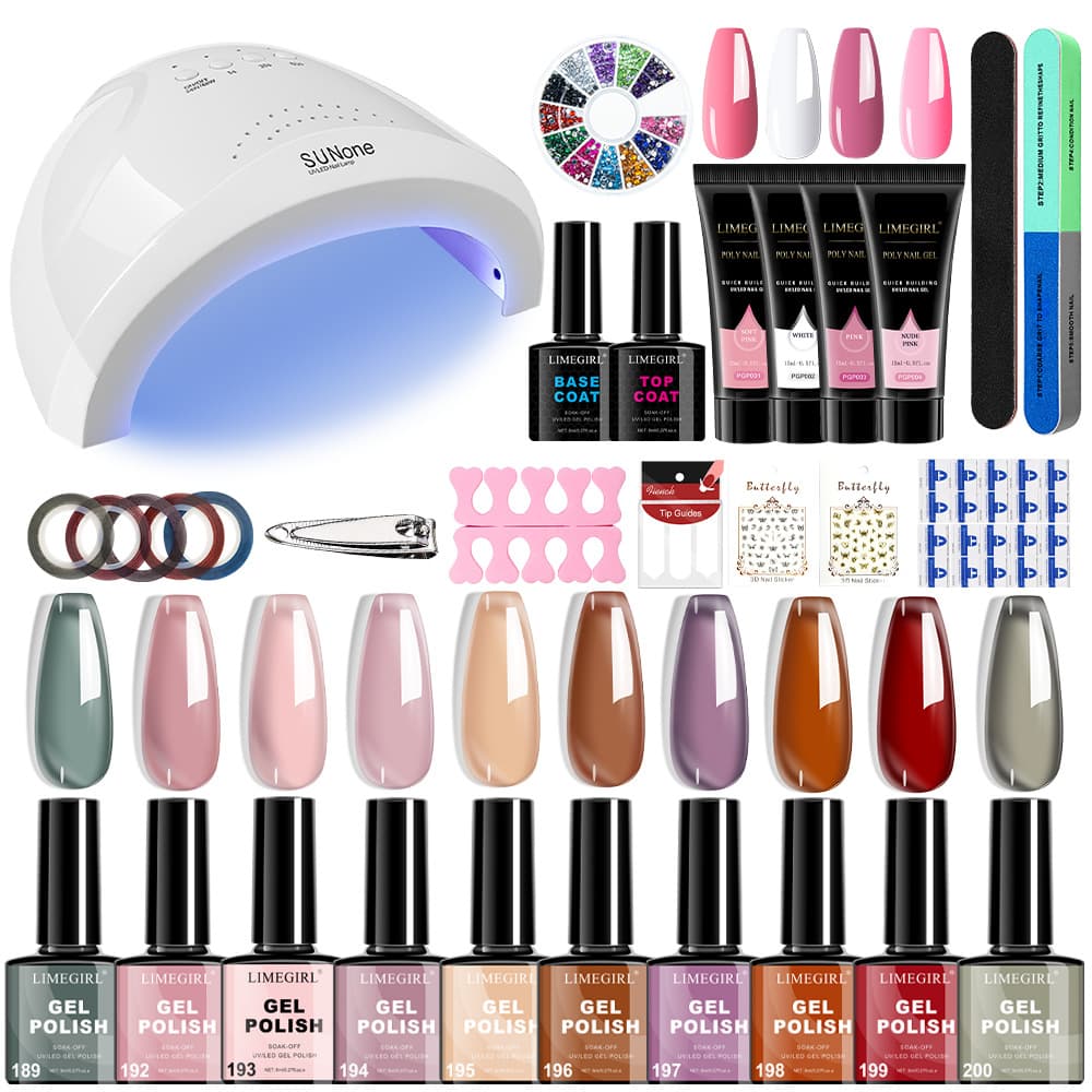 Nail Gel Kit Full Set with Nail Lamp 10+4 Gel Polish Extension Tool Set