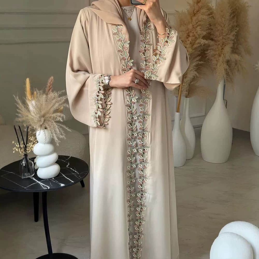 F462 Cross-Border Women's Embroidered Loose Plus Size Cardigan Long Dress Fashion Outerwear Casual Dress