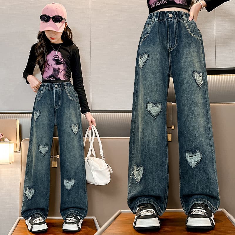 Girls' Straight Leg Jeans Spring Autumn New Children's Fall Fashion Wide Leg Pants Thin Style for Older Girls