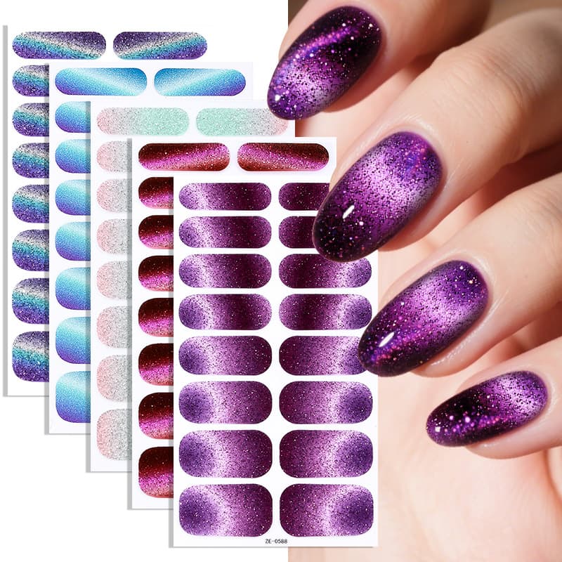 Zhengxiang cross-border flash cat eye nail polish film nail stickers European and American onion powder nail stickers Amazon temu nail stickers