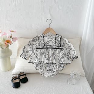 Ins Baby Bodysuit Spring Autumn Clothes Girl Floral Princess Hasp Dress Newborn Onesie