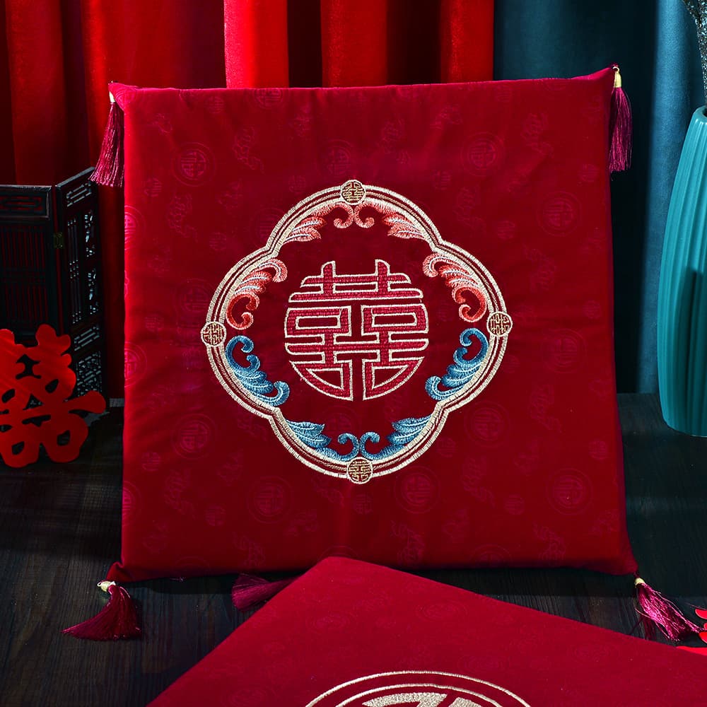 Wedding Kneeling Cushion, Red Tea Offering Cushion, Wedding Blessing Cushion, Festive Velvet Blessing Cushion, Seat Cushion
