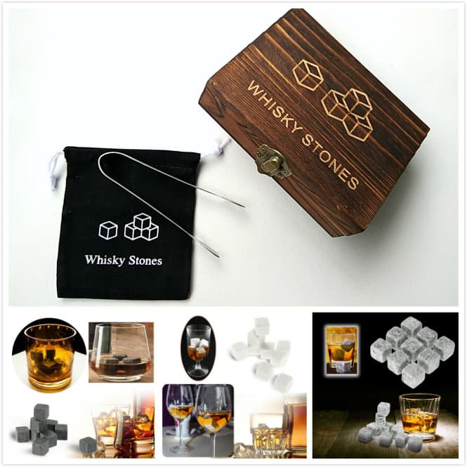 Wooden box packaging ~ Whisky Stone, three-colored stones, Christmas box ice stone