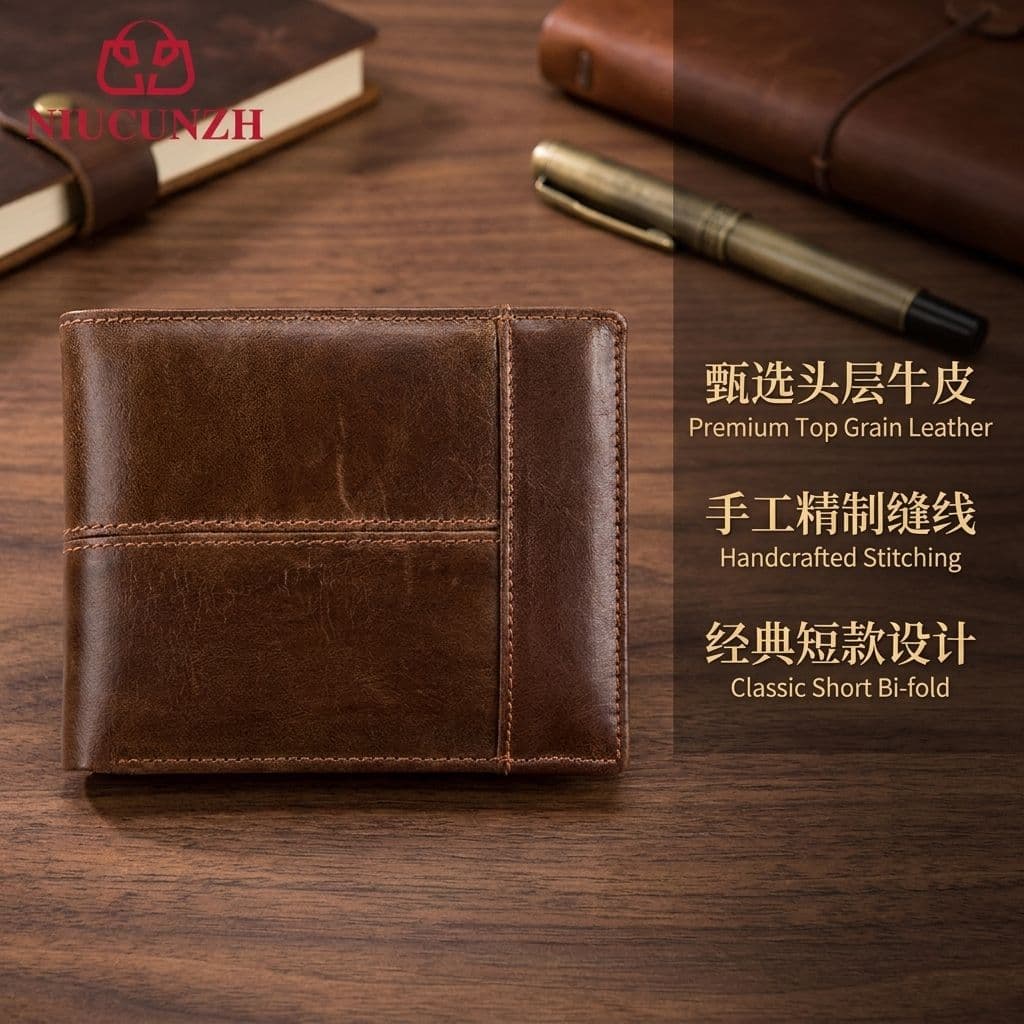 Genuine Leather Men's Retro Wallet Thin Cowhide Business Anti-Theft RFID Wallet Male Money Clip Stylish Durable Daily Use