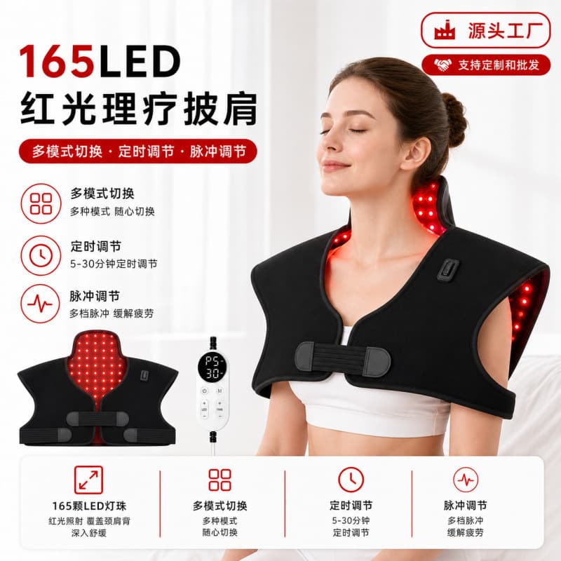 Cross-border 165ED Red Light Therapy Vest, Red Light Heat Therapy Waist Support Cape, Shoulder and Neck Infrared Therapy Device