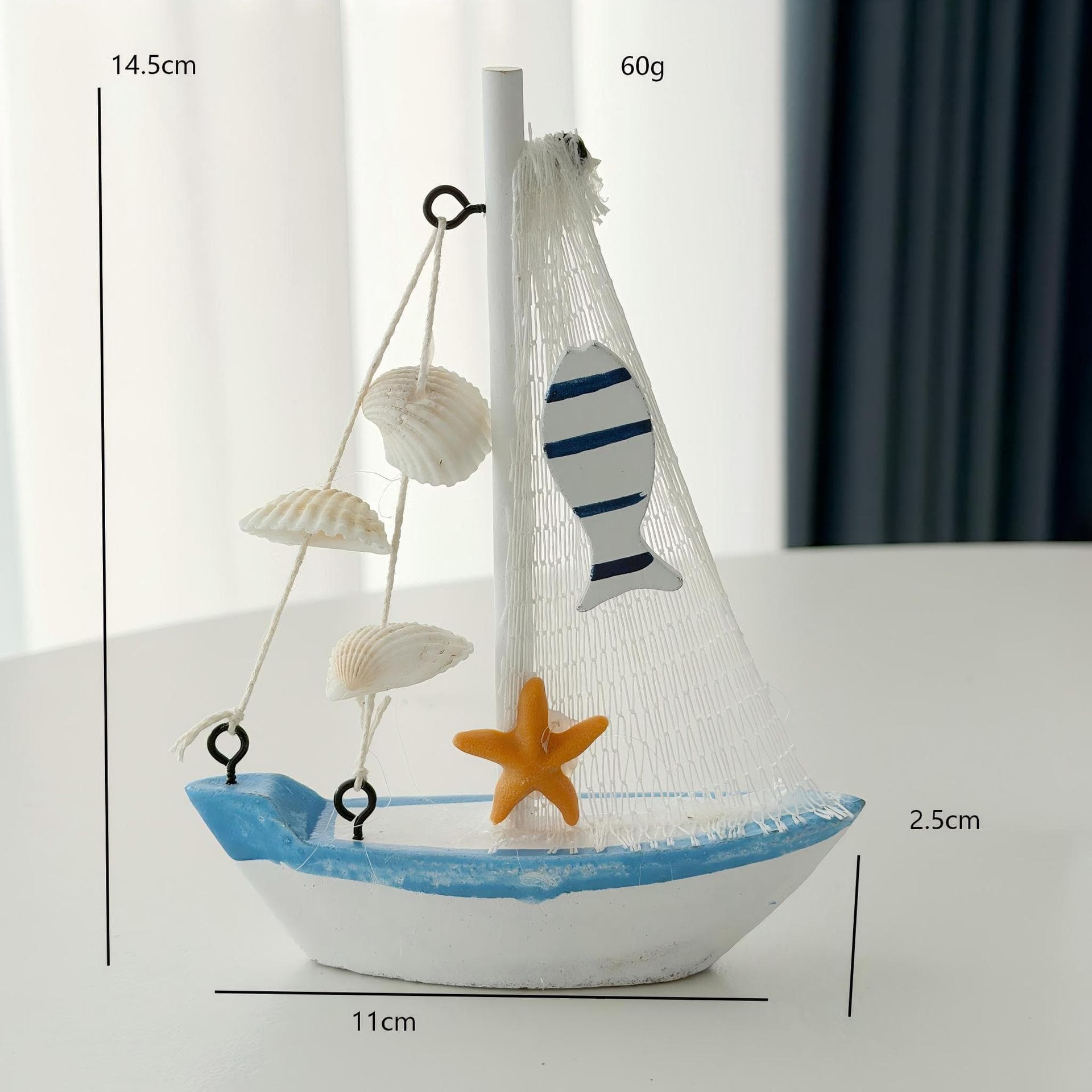 Mediterranean Mini Sailboat Model Blue and White Fresh Desktop Decoration Handcrafted Ocean Boat Craft