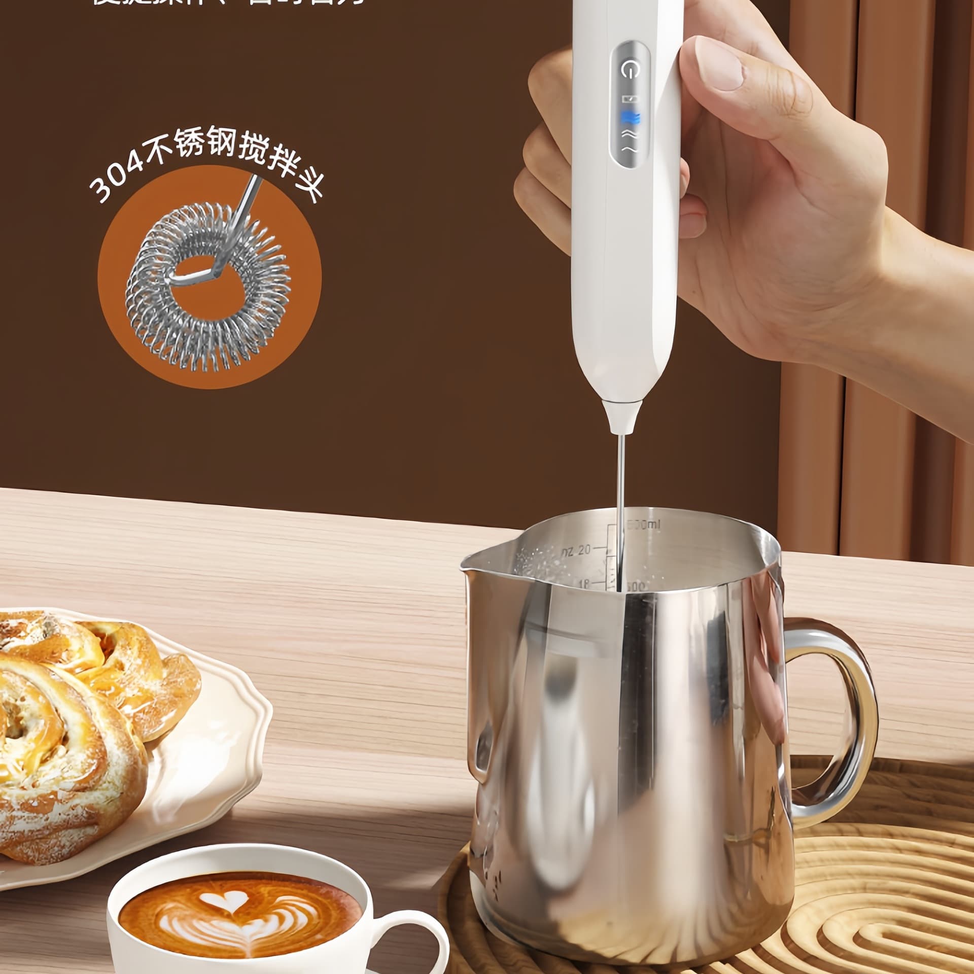 Electric Milk Frother Type-C Charging High-Efficiency Stirring Food-Grade Material Mini Mixer for Coffee, Milk Tea, Matcha