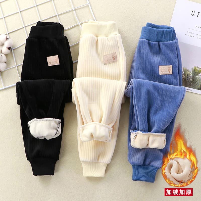 New Children's Sports Pants Boys and Girls Baby Fleece-Lined Pants Autumn Winter Outdoor Wear Thickened Casual Warm Long Pants