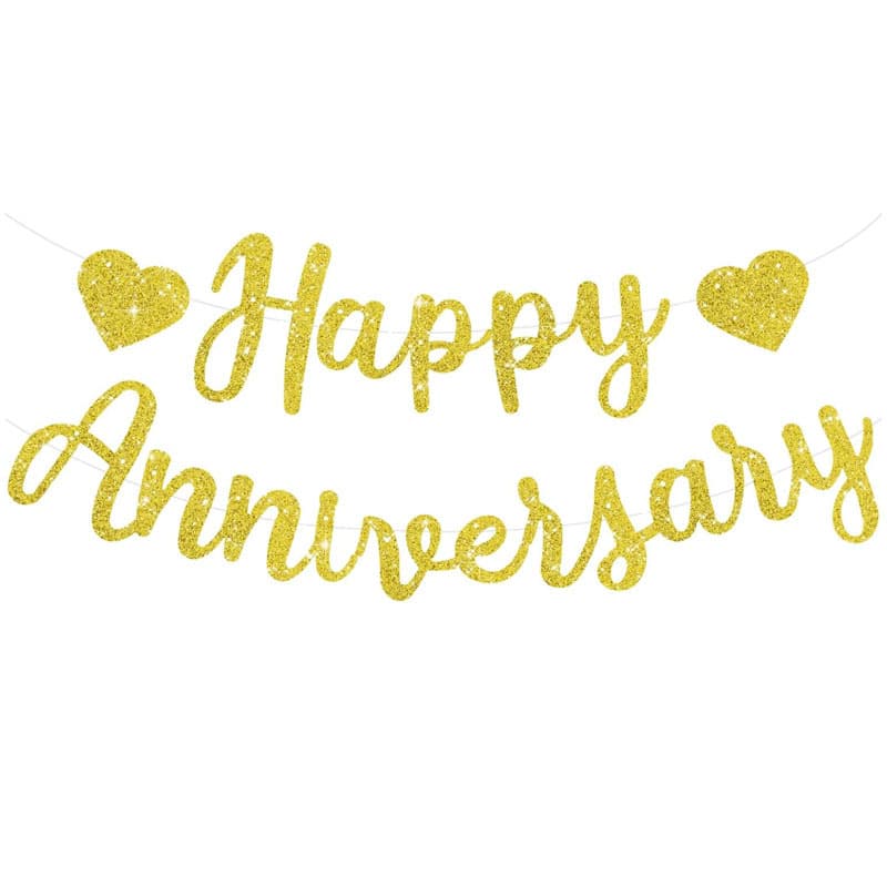 Happy Anniversary Gold Pull-Up Banner Glitter Paper Shiny Gold Party Decoration Banner