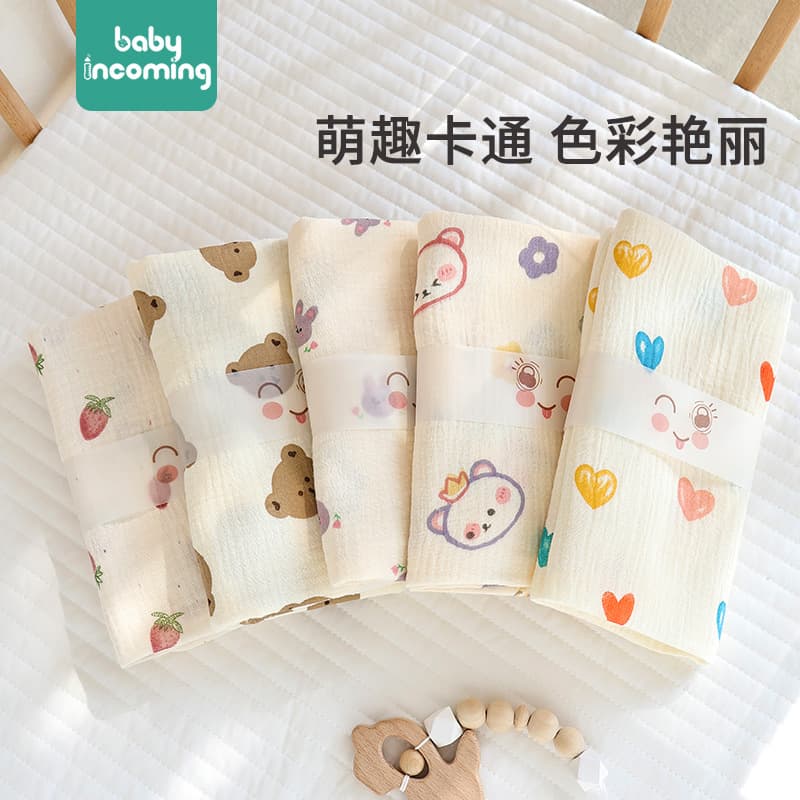 Double-Layer Gauze Baby Swaddle with Cartoon Prints, A-Class Breathable Summer Newborn Wrapping Blanket