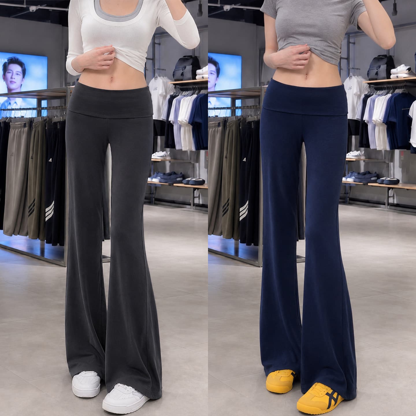 Turn-over sports boot-cut pants for women 2026 new summer thin small casual fitness yoga pants flared pants