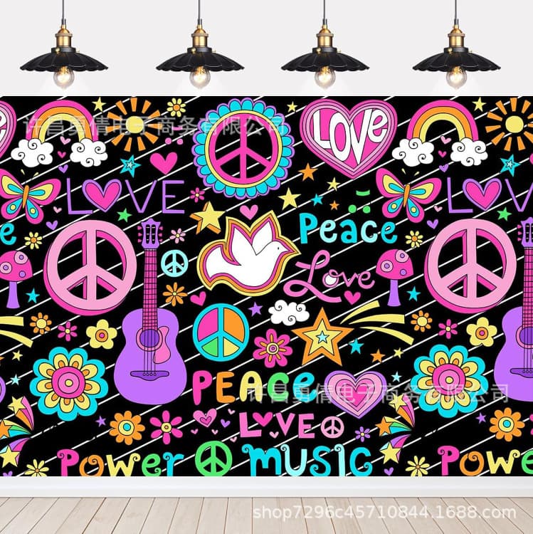Amazon Hippie Peace and Love Music Birthday Party Backdrop Hanging Cloth Tapestry Party Decoration Flag Cloth