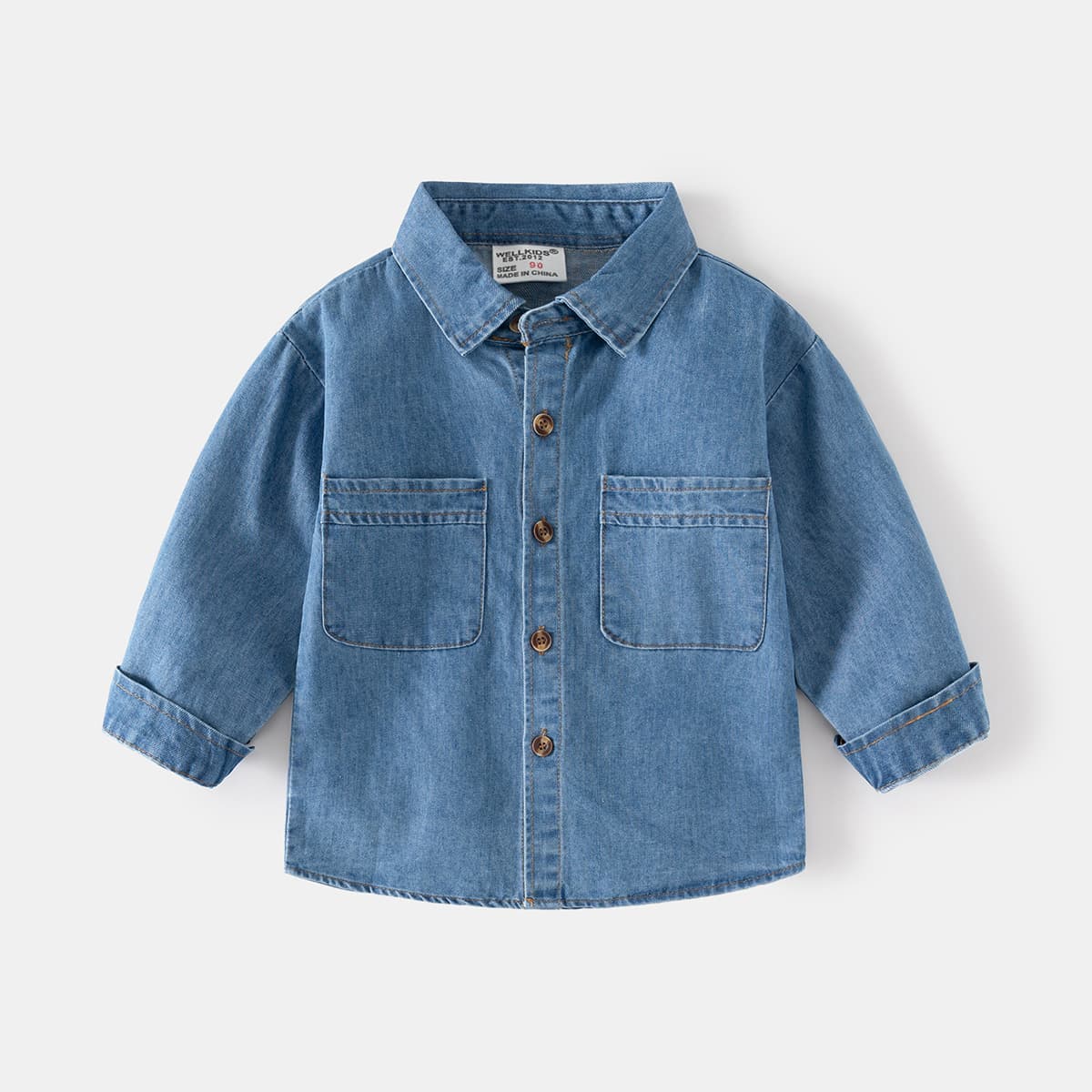 2026 Spring New Boys Denim Long Sleeve Shirt Casual Kids Washed Denim Shirt