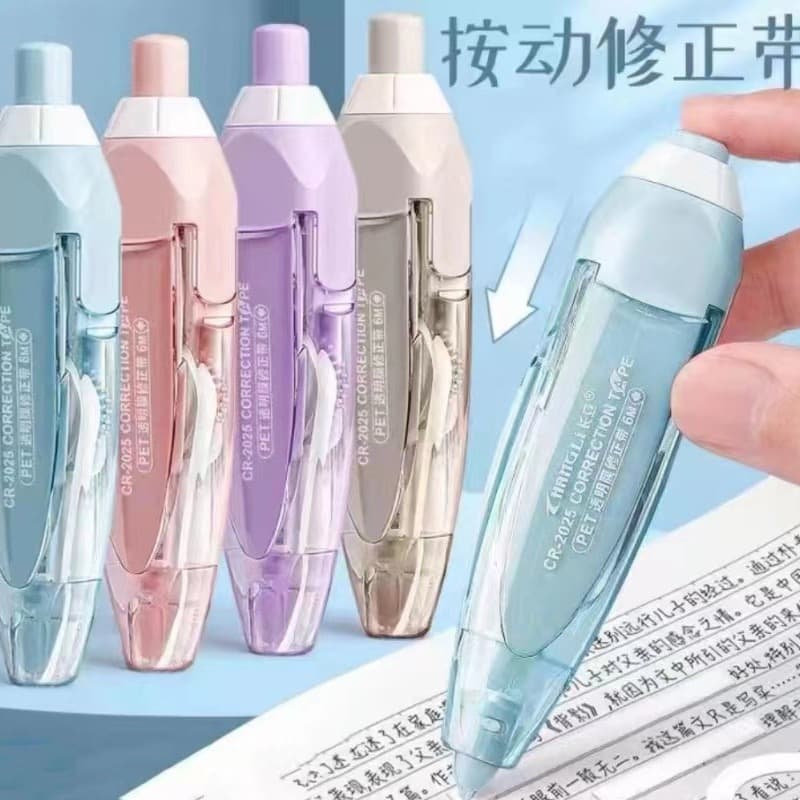 Push-Type Correction Tape with Replaceable Refills, Student Large Capacity Cartoon Stationery Gift Correction Tape Bulk Wholesale