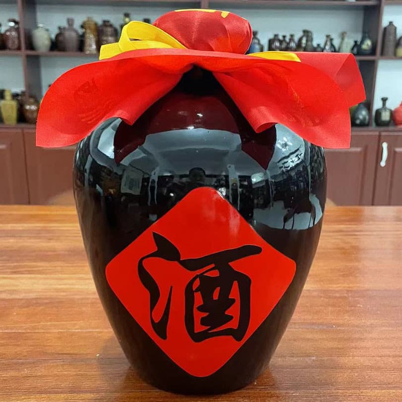 Sichuan Ceramic Black Glaze Floral Baked Liquor Jar, Empty Bottle, Home Use Liquor Pot, Sealed Wine Vat 1 Jin and 5 Jin Capacity for Cellaring Wine