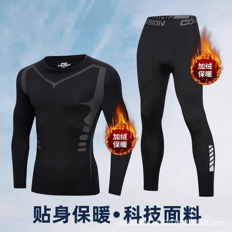 Velvet and thickened self-heating outdoor sports thermal underwear for men's winter cycling and skiing high-elasticity and quick-drying underwear set