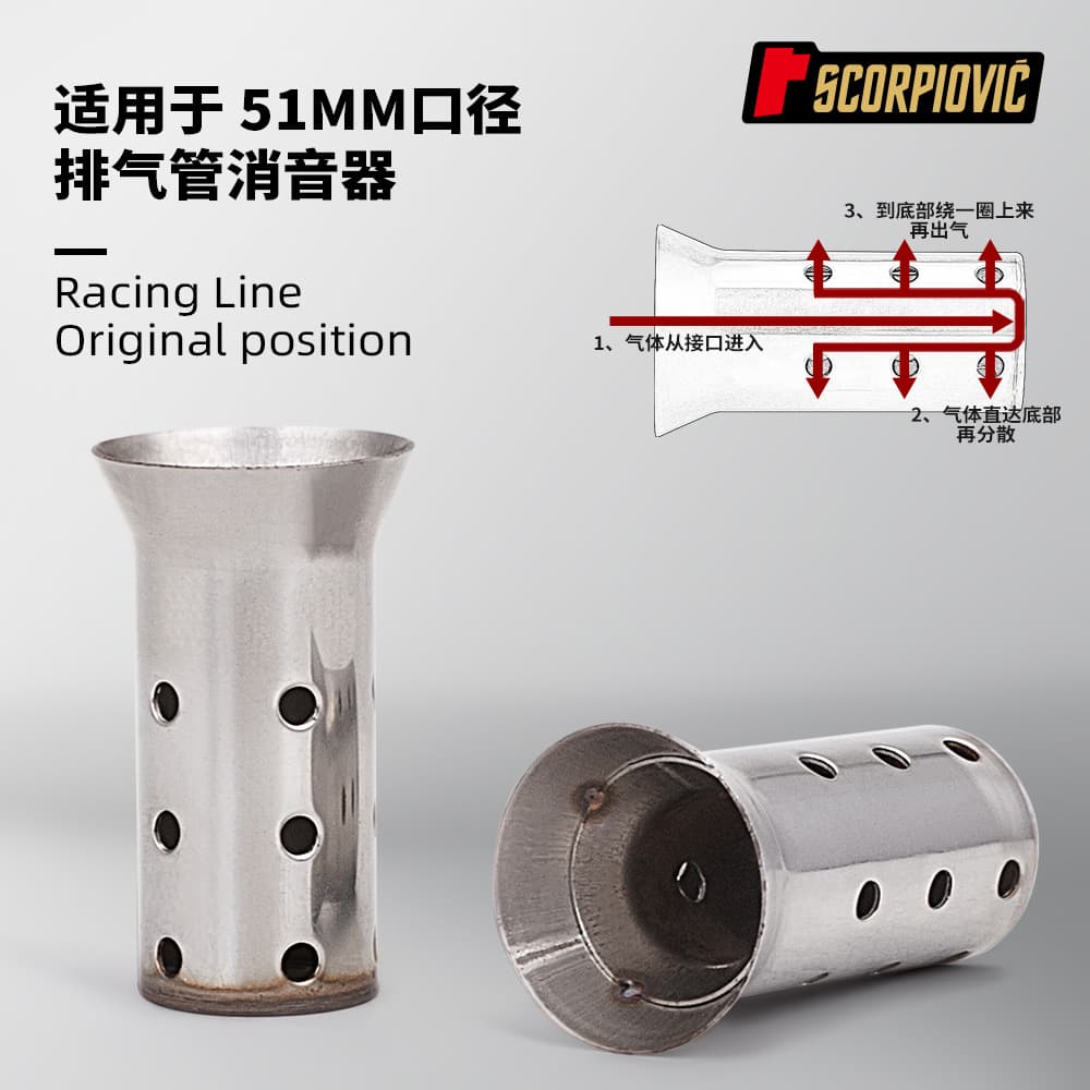 Motorcycle Exhaust Pipe Modification Accessories Stainless Steel Muffler Silencer Plug 51mm Diameter Universal Noise Reduction Quiet