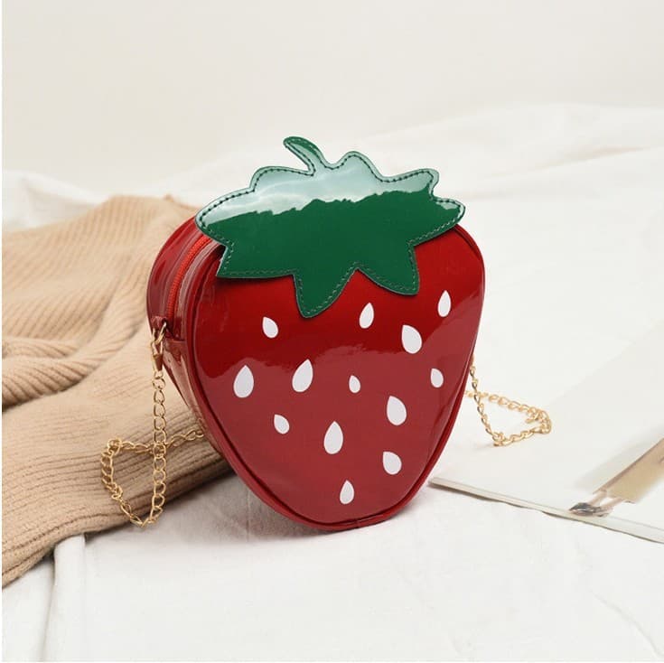 Cute Patent Leather Women's Bag Summer New Strawberry Shaped Chain Small Bag Creative Fruit Girl Shoulder Crossbody Bag