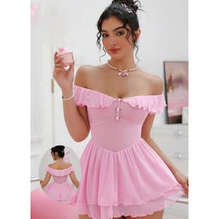 Pink Lingerie European and American Best-Selling Sexy Mesh See-Through Nightgown Direct from Factory