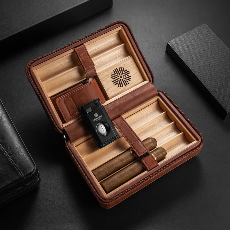 CIGARLOONG Cigar Box Set Six Packs Convenient Cigar Box Windproof Lighter Set