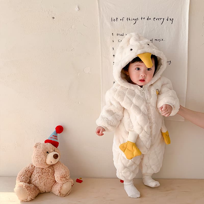 Baby winter thickened cotton clothing, warm hooded duck hair sweater, cotton-padded jacket, newborn baby onesie