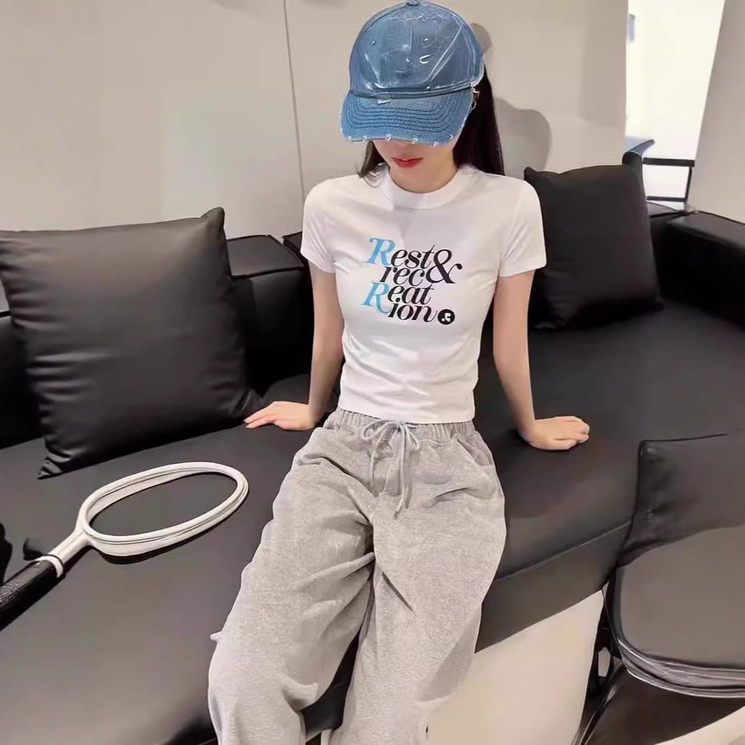 Trendy brand restandrecreation Sun Seung-wan same style RR letter print cropped short sleeve T-shirt for women
