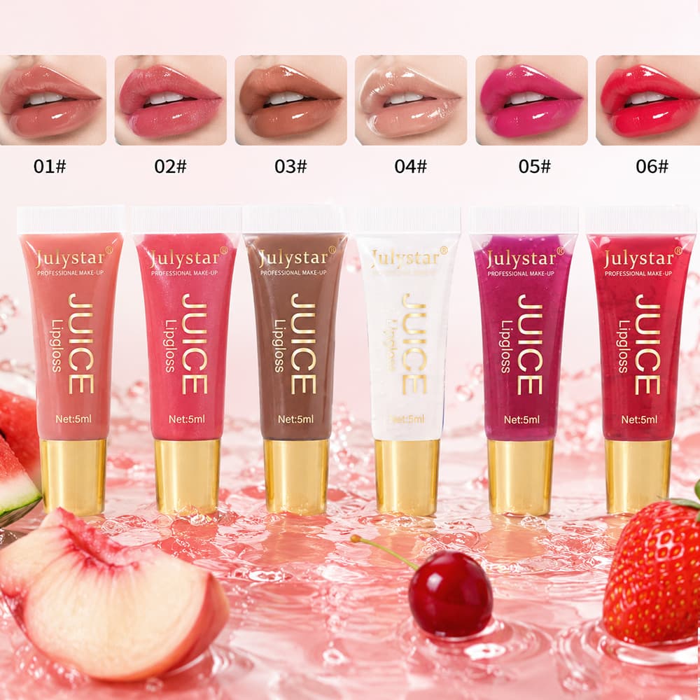 Cross-Border Bestseller 6-Color Fruit Lip Gloss, Moisturizing Lip Makeup, Long-Lasting Easy-Color Glass Lip, Wholesale Stock