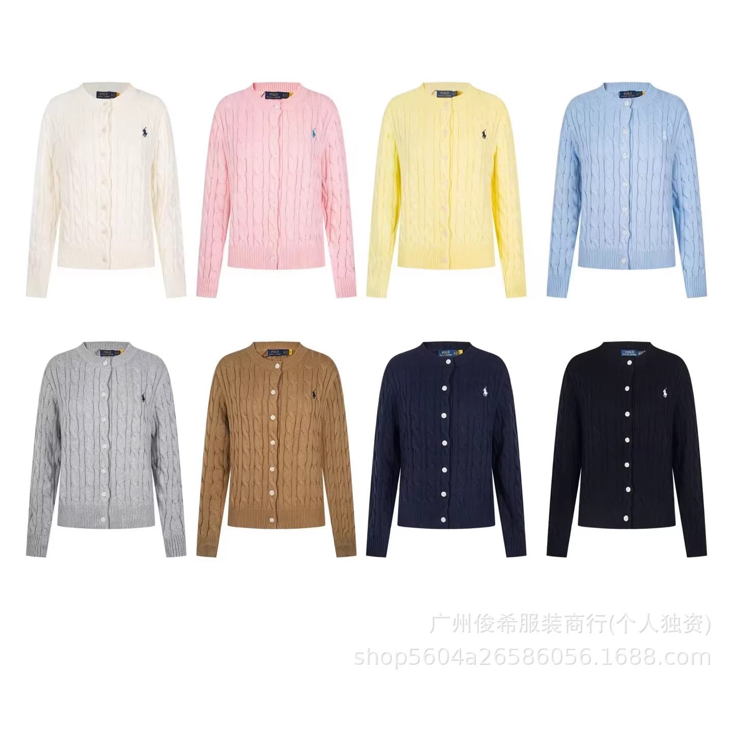 Scan code 25ss women's round neck solid color basic pony embroidered logo casual twist knitted cardigan long sleeves