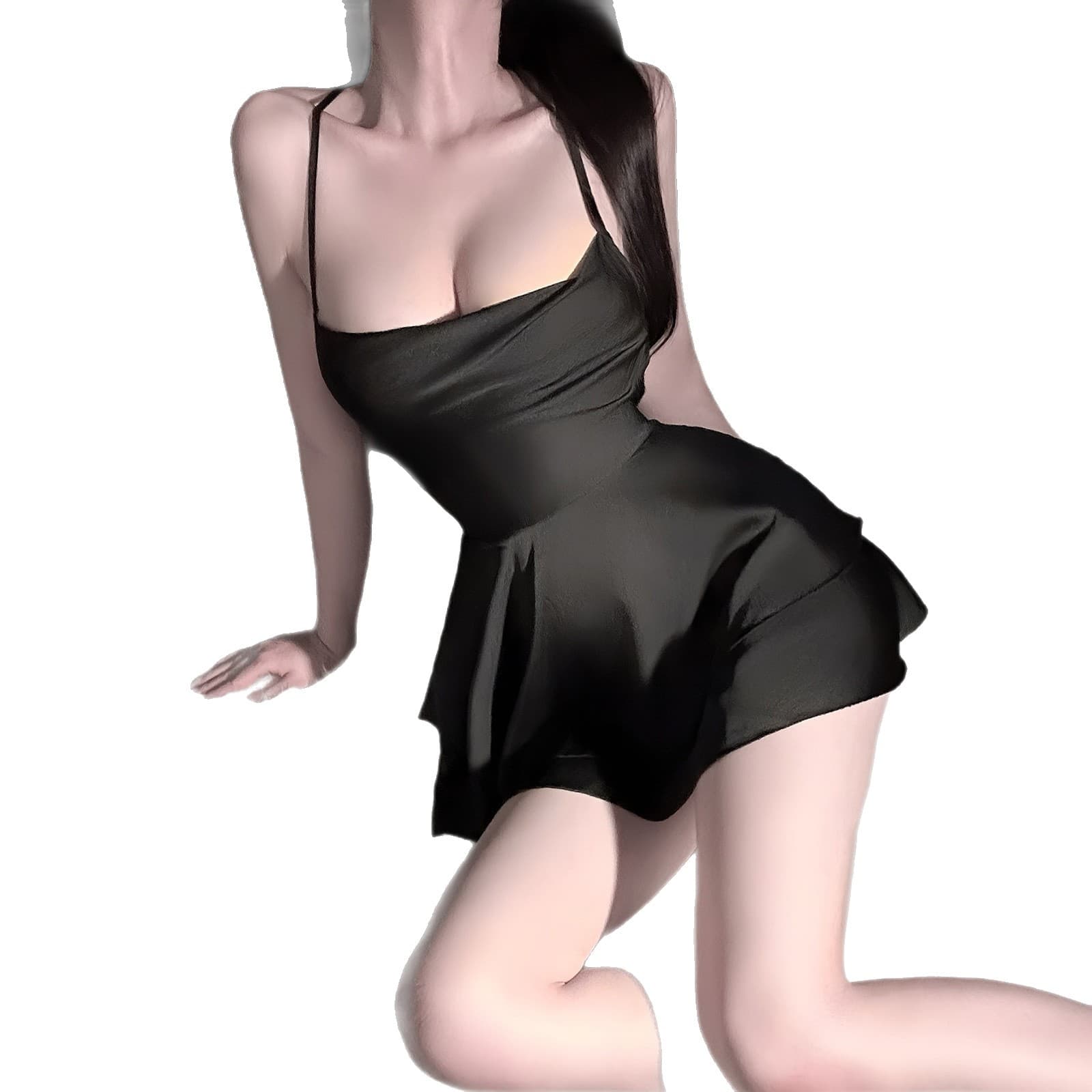 Jin Xiao Lingerie Sexy Pure Desire Style Satin Camisole Nightgown for Women, Open Back Tie-Up Uniform Temptation Sleepwear QQNY