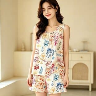 Cotton Silk Sleepwear for Women Summer Thin Sleeveless Set Plus Size Sweet Rayon Homewear