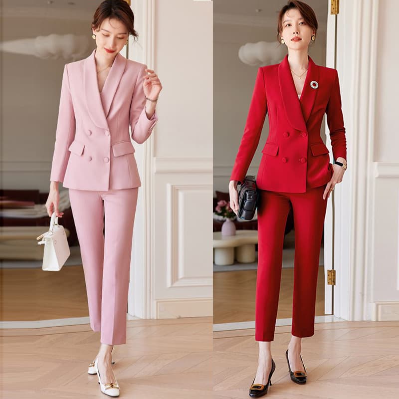 Elegantred Western-style Suit For Women New Spring Autumn Collection Double-breasted Blazer Job Interview Party Dress