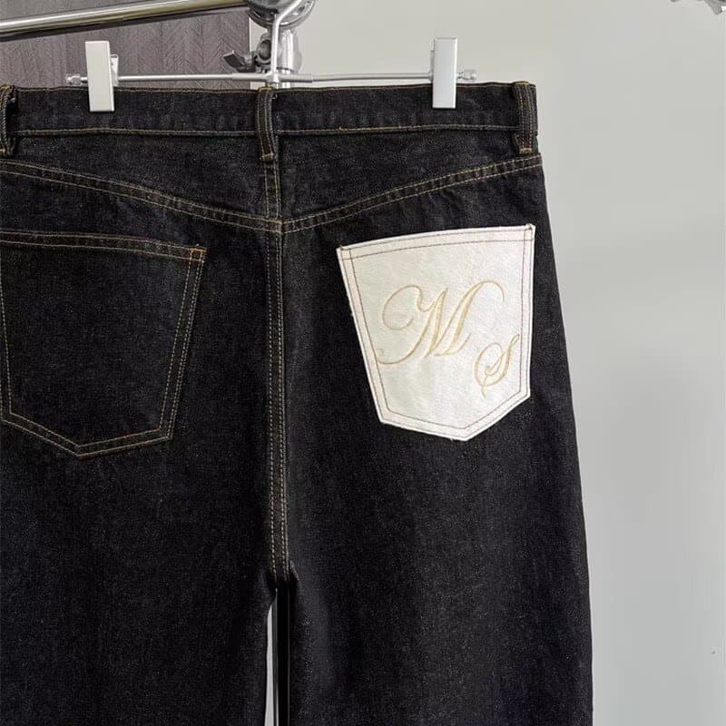 Black Horsehair Okayama Raw Denim Curved Jeans for Men American Vintage Cleanfit Loose Fit Slimming Wide Leg Pants