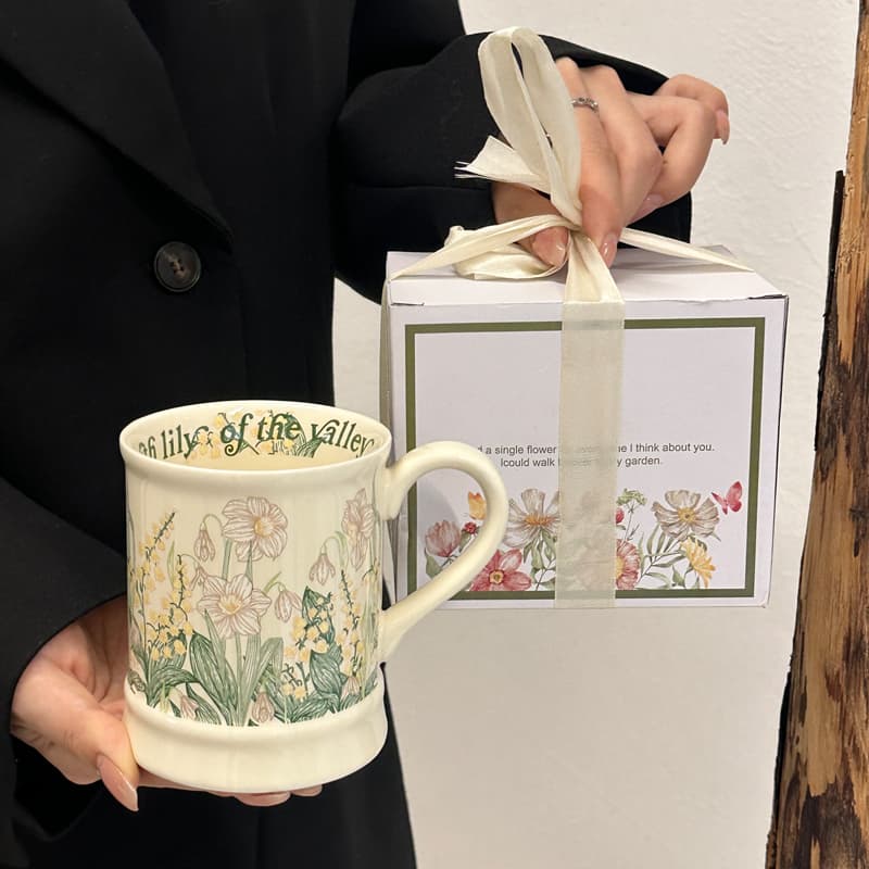 Oil Painting Lily of the Valley Ceramic Mug, Luxury Premium Look, High-Aesthetic Couple Mug Birthday Gift