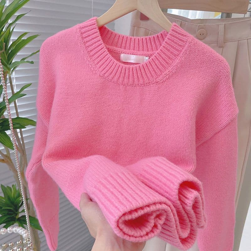 Art Student Milk Sweater for Women Autumn Winter Pink Japanese Style Lazy Retro Soft Waxy Top