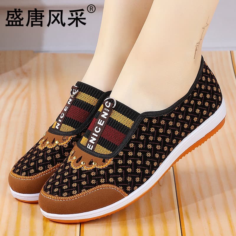 Spring/Autumn Old Beijing Cloth Shoes Women Comfortable Flat Mom Shoes Middle-aged Elderly Casual Slip-on Grandma