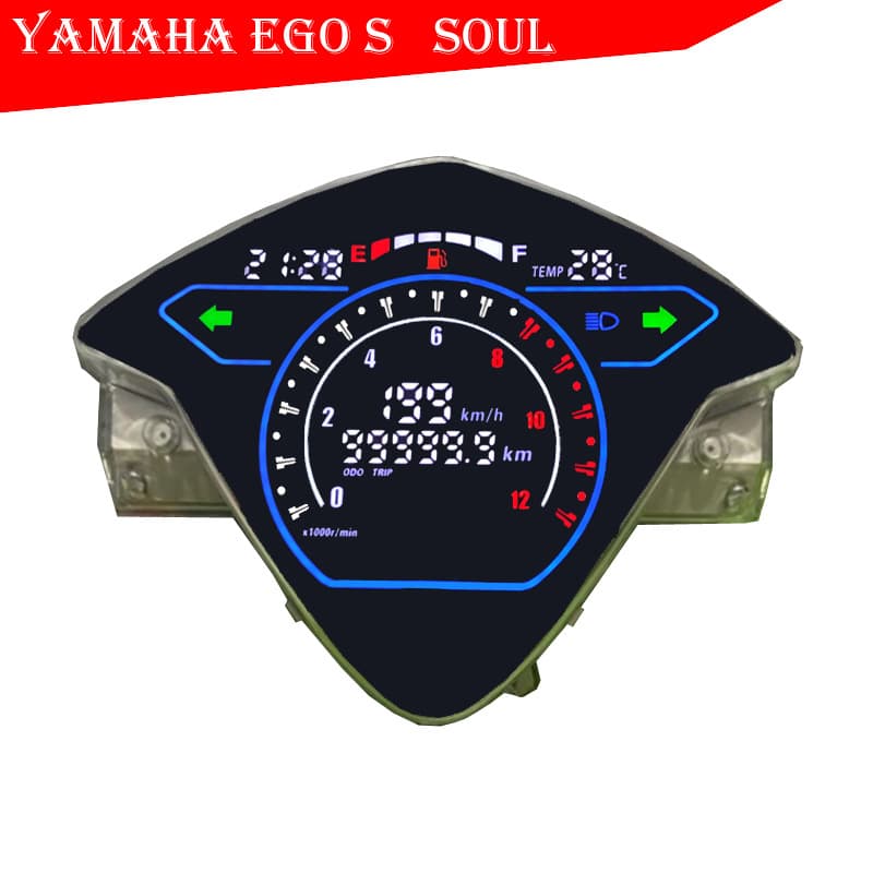 Electronic speedometer assembly with clock and room temperature digital instrument for YAMAHA EGO motorcycles - a retrofit accessory