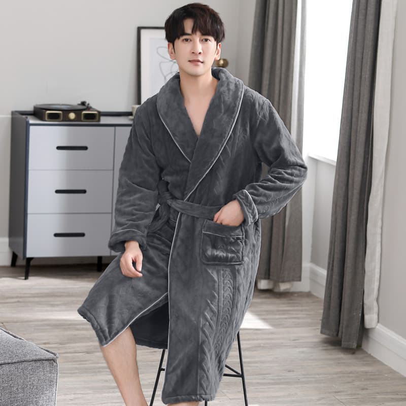 Factory Direct Men's Pajamas Winter New Autumn/Winter Plus Size Coral Fleece Bathrobe Thick Winter Robe