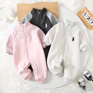 Baby Korean-style Jumpsuit for Spring/Autumn/Winter, Fleece-lined, Fashionable Romper, Newborn Thickened Clothing