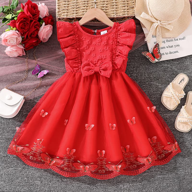 Girls Dress Cross-border Children's Clothing 2026 Spring and Summer New Girl Sweet Three-dimensional Butterfly Mesh Vest Princess Dress