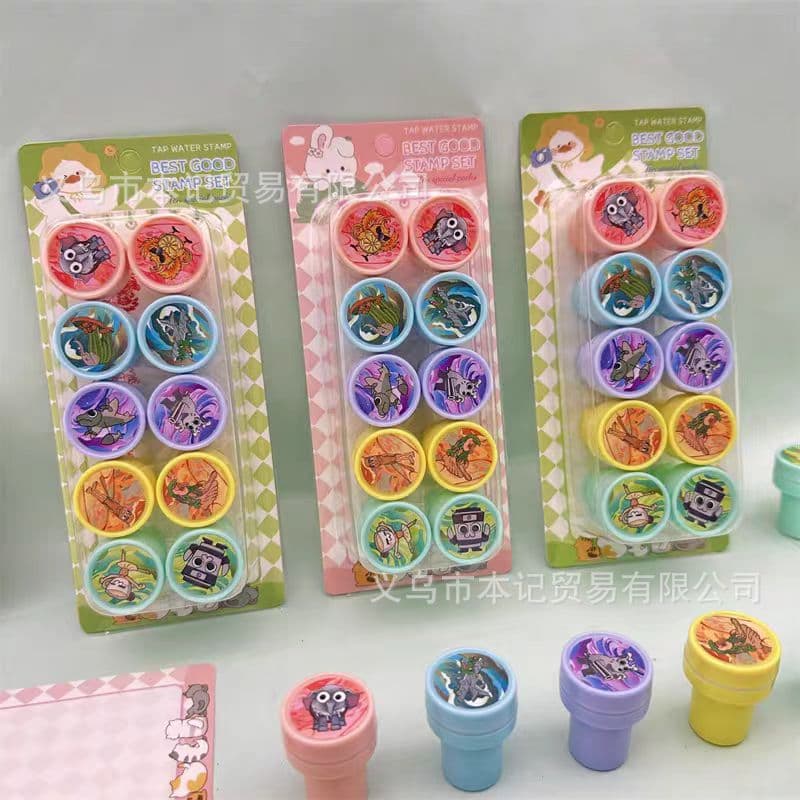 Foreign Trade Overseas Mountain and Sea Handbook Seal 10-Piece Set Wooden Stick Man Nike Shark Kidsren's Kindergarten Rewards